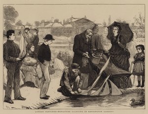 Londense schetsen, miniatuurzeilen in Kensington Gardens